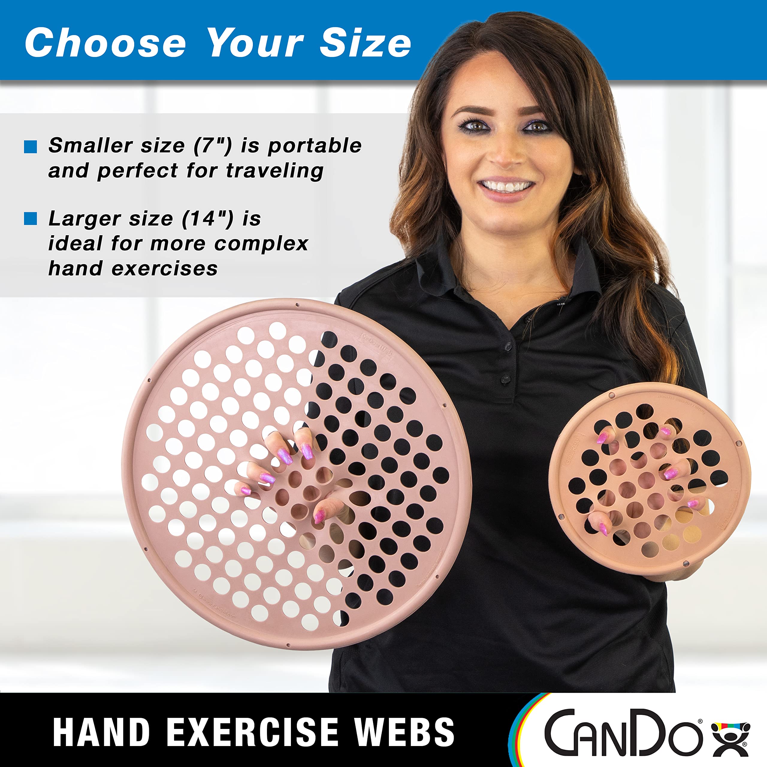 Cando Hand Exercise Webs For Physical Therapy, Grip Strengthening, And Hand, Finger, Wrist Resistance Workouts, Portable Size, L